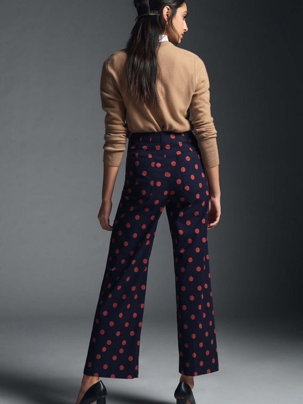 Maeve Colette Cropped Wide Leg Pants High Waist Polka Dot Navy Red Size 26 - Picture 2 of 8